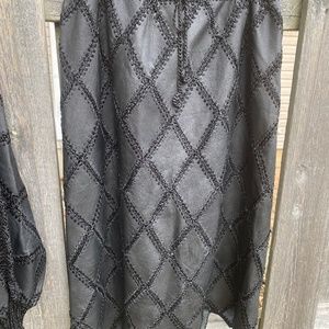 Black Leather and Macrame, Matching top & skirt